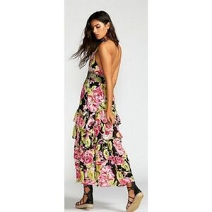 Free People Black in Full Bloom halter maxi dress NWOT Size Small